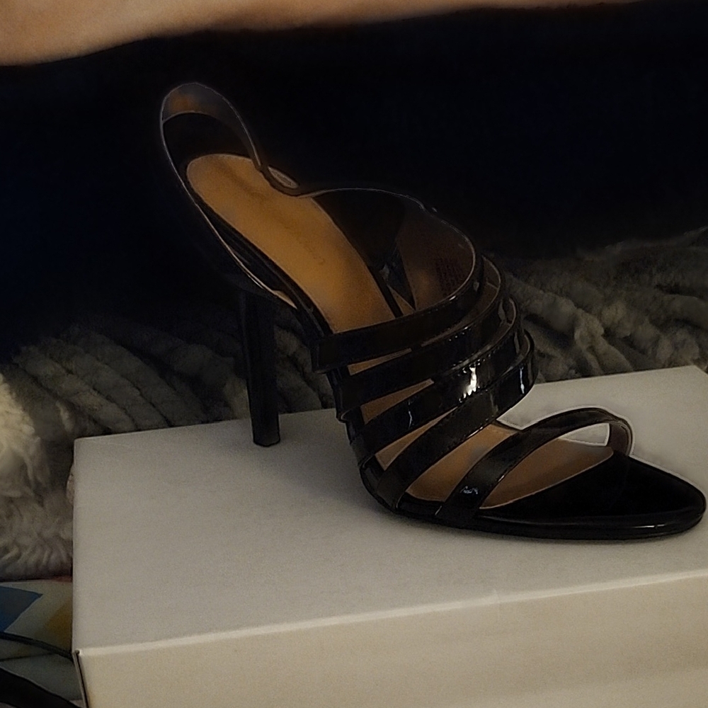 Calvin Klein Black Patent-Leather Strappy Heels